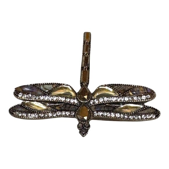 Vintage Napier Dragonfly Rhinestone Brooch Pin Enamel Gold Tone & Brown Accents - Picture 1 of 8